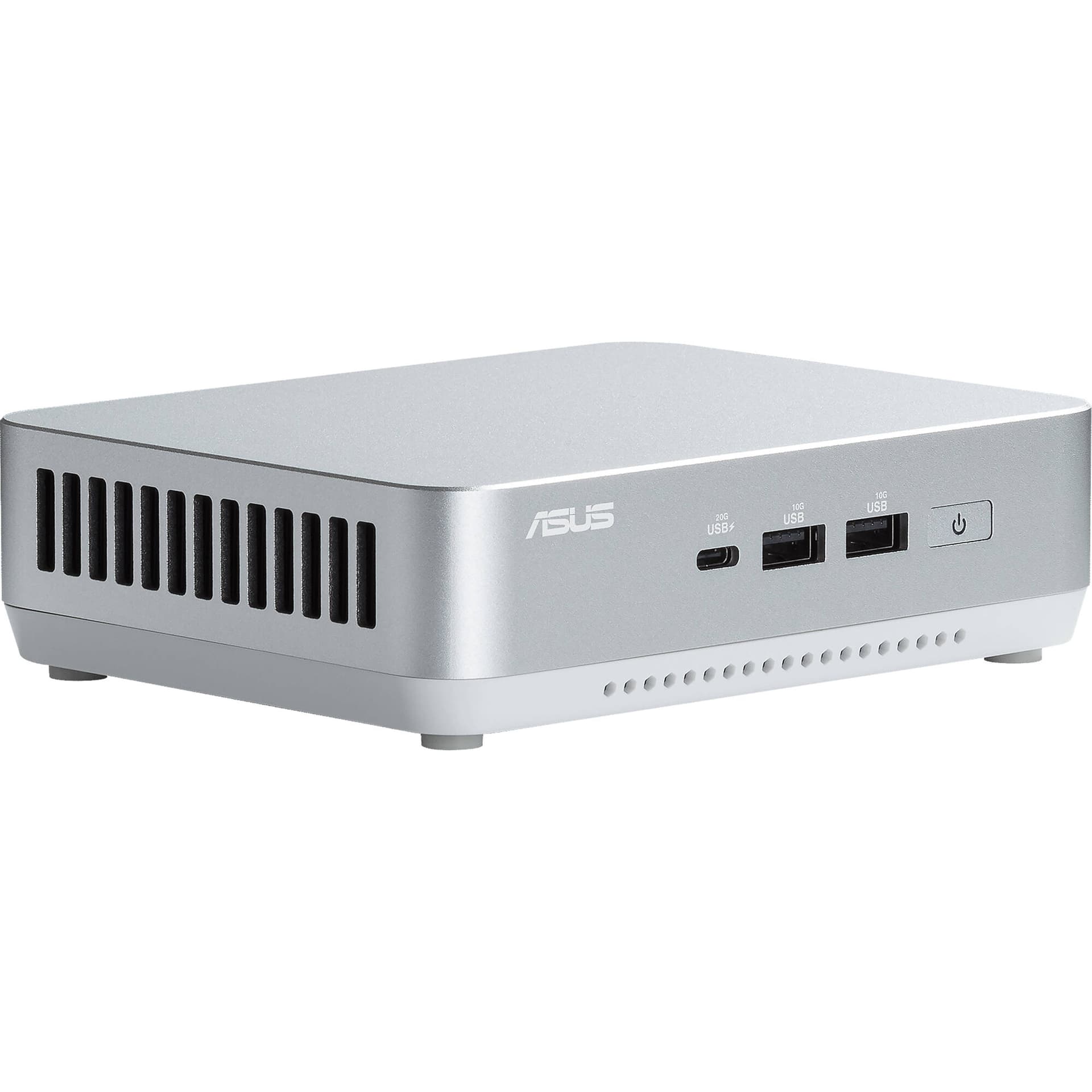 ASUS NUC 14 Pro+ mini PC in silver aluminum chassis with Thunderbolt 4 and VESA mount support