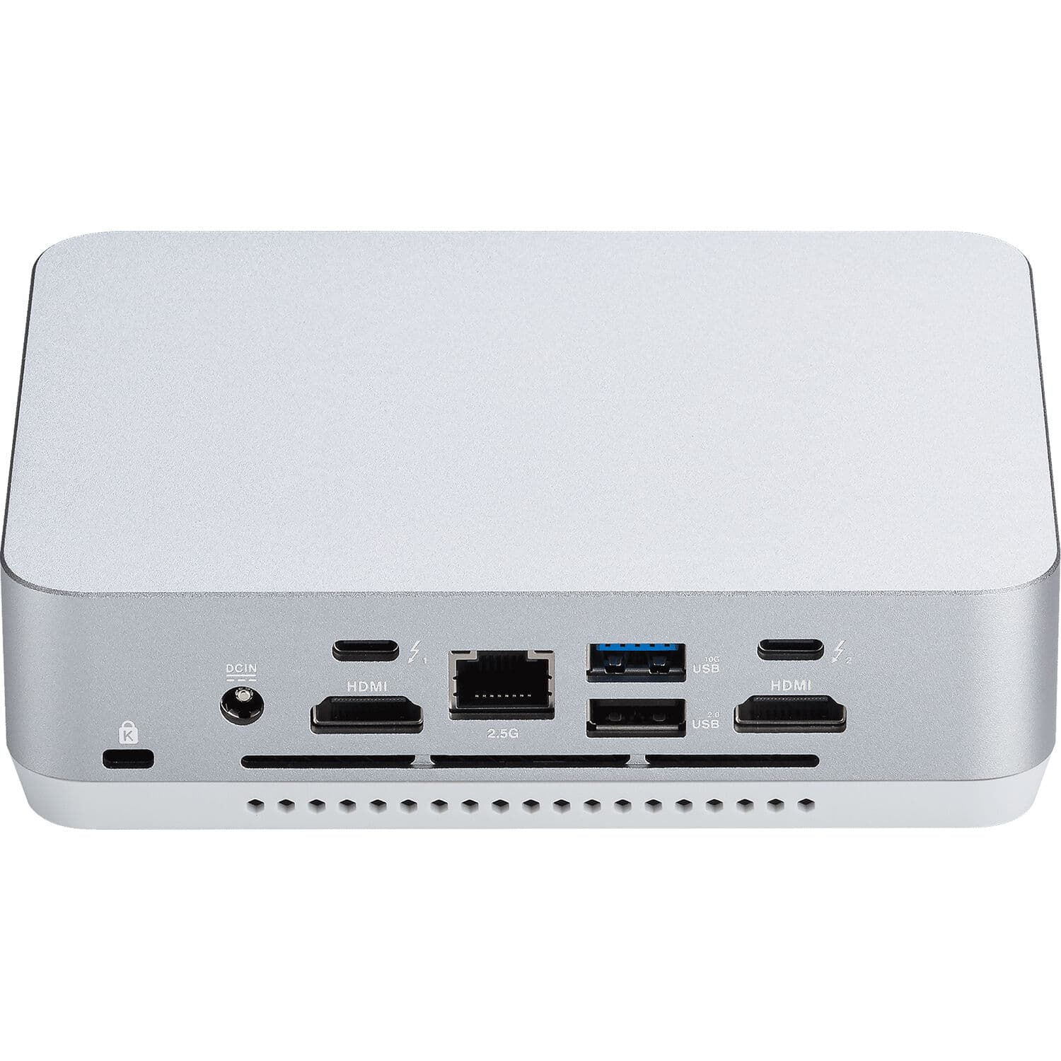 ASUS NUC 14 Pro+ RNUC14RVSU5068AUI mini PC with Intel Core Ultra 5, silver aluminum chassis, and VESA mount