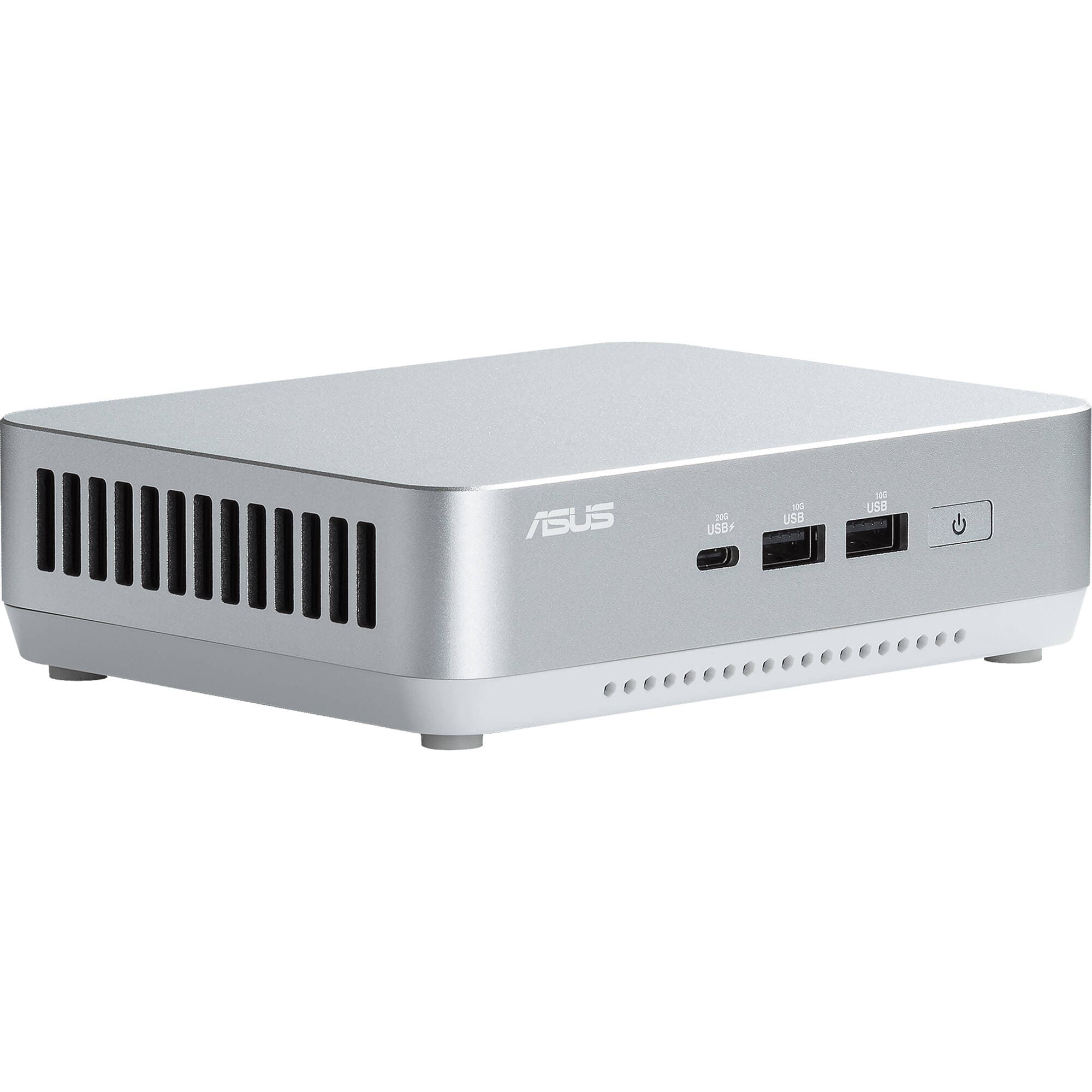 ASUS NUC 14 Pro+ RNUC14RVSU5068AUI mini PC with Intel Core Ultra 5, silver aluminum chassis, and VESA mount