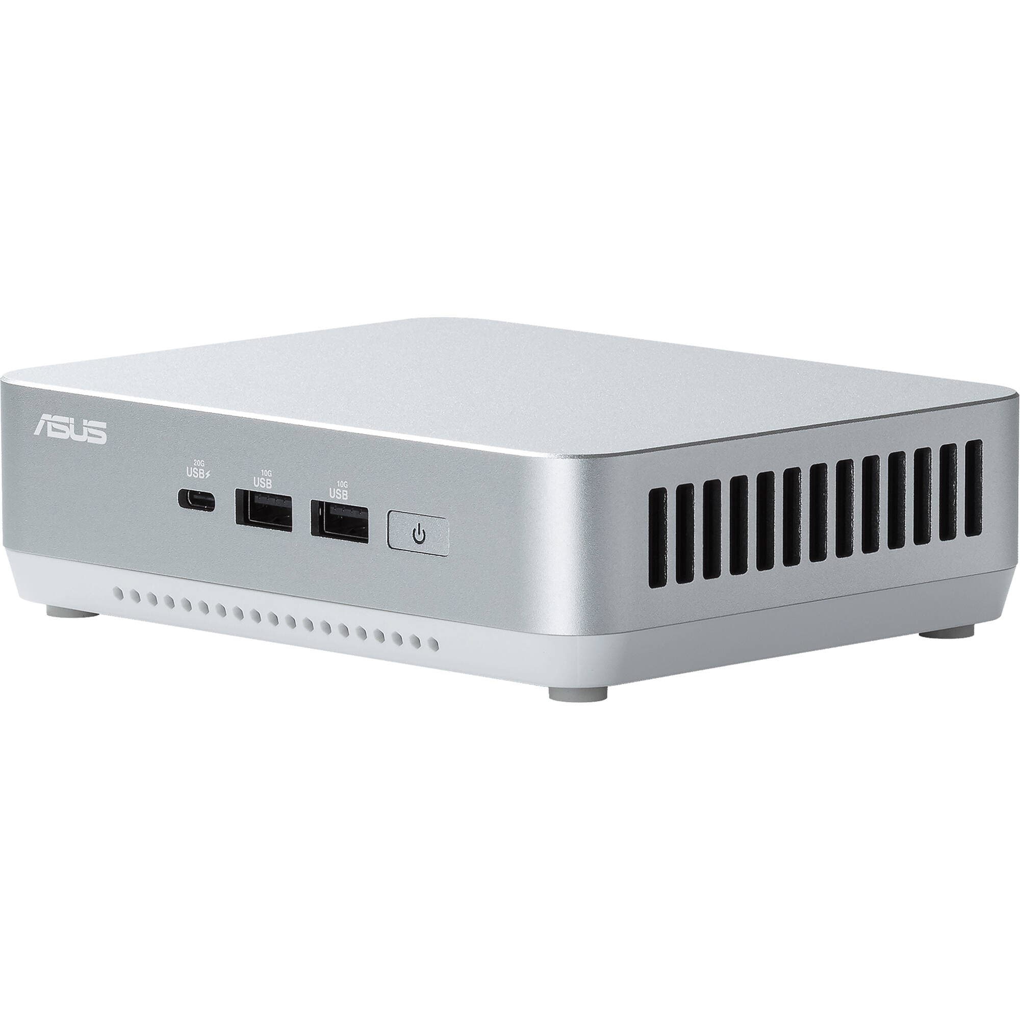 ASUS NUC 14 Pro+ RNUC14RVSU5068AUI mini PC with Intel Core Ultra 5, silver aluminum chassis, and VESA mount