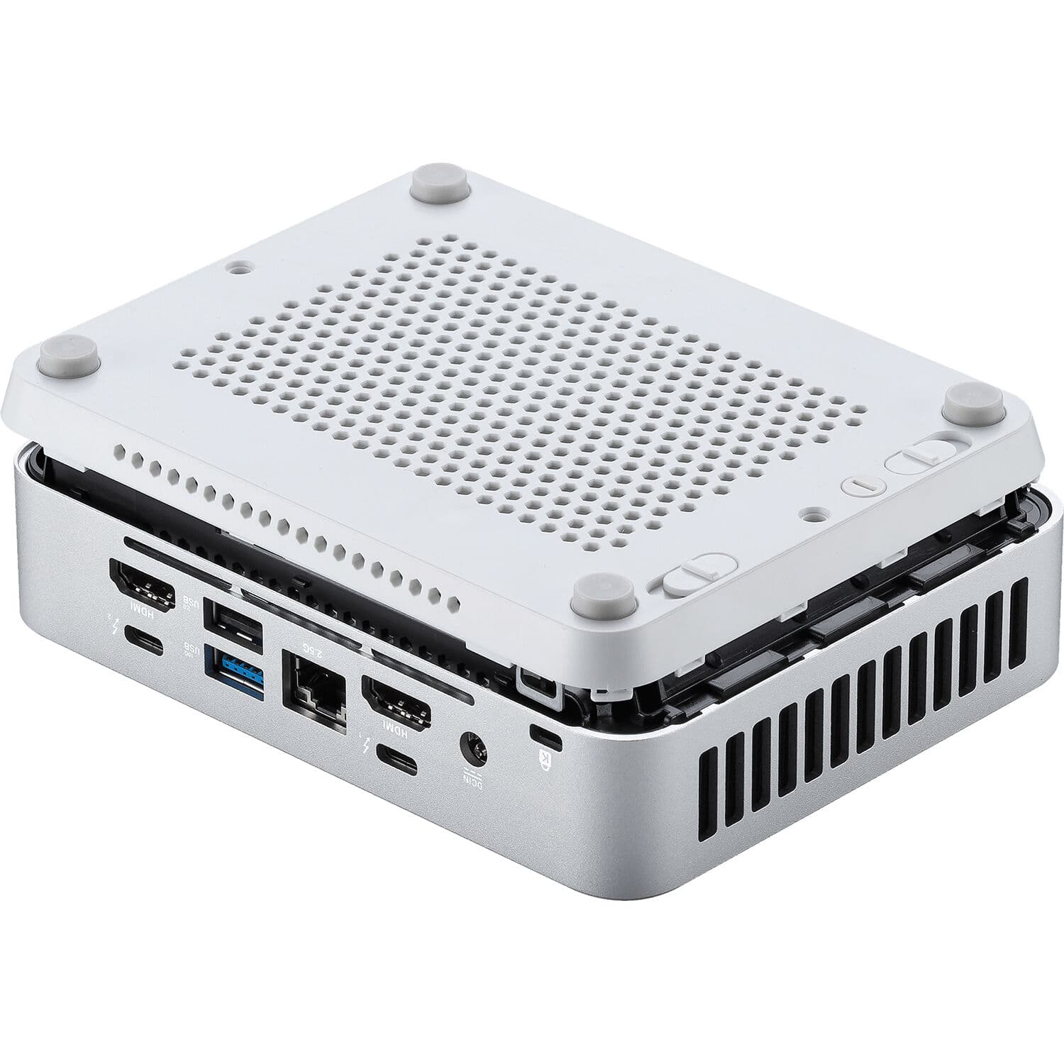 ASUS NUC 14 Pro+ barebone mini PC with Intel Core Ultra 9 185H, silver aluminum chassis, and VESA mount support