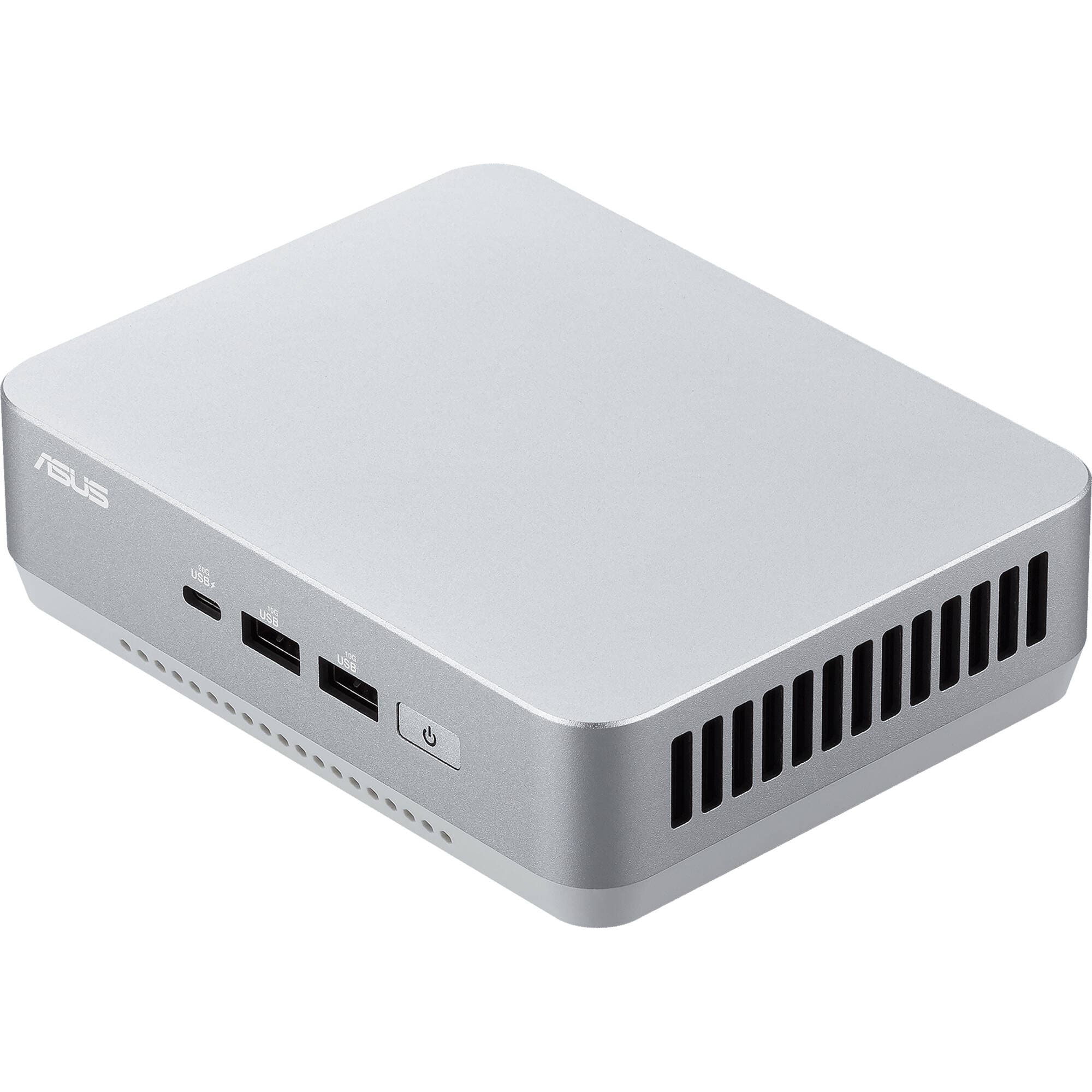 ASUS NUC 14 Pro+ barebone mini PC with Intel Core Ultra 9 185H, silver aluminum chassis, and VESA mount support