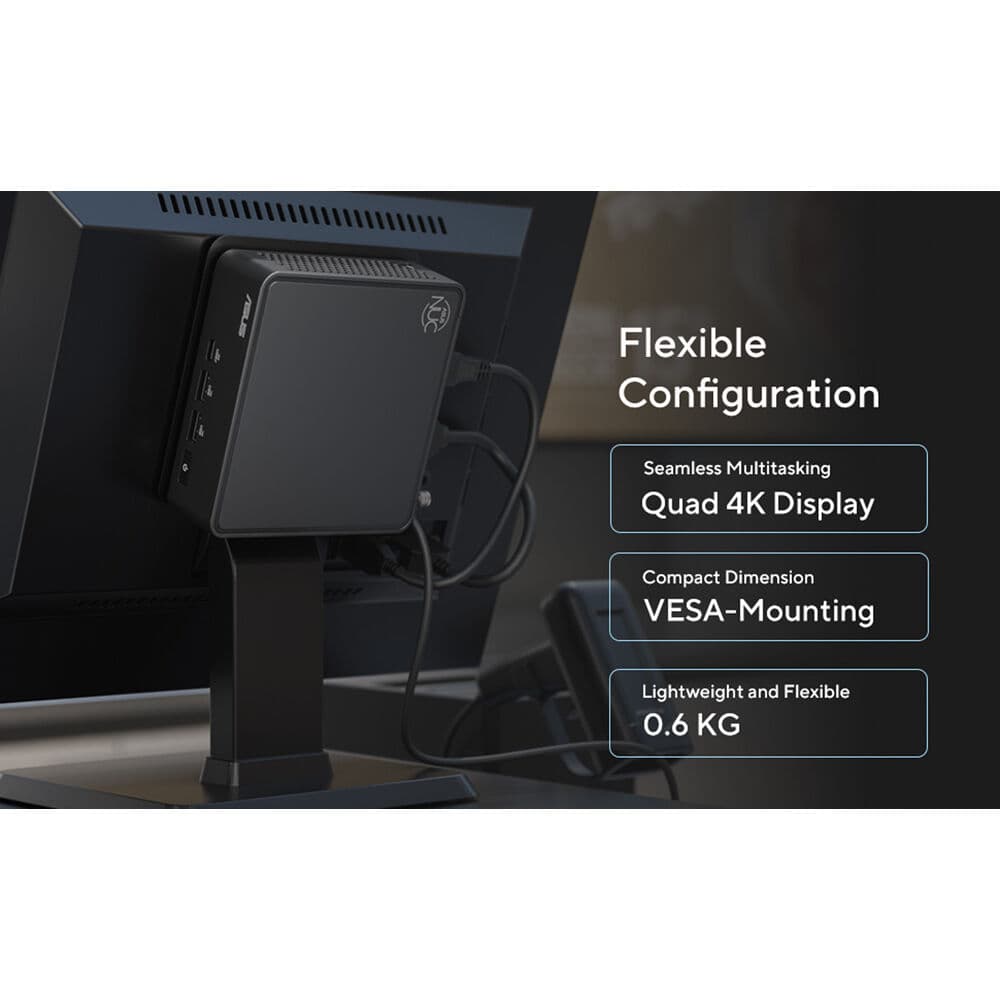 ASUS NUC 15 Pro Slim mini PC with Intel Core 3 100U, 16GB DDR5, 512GB NVMe SSD, and VESA mount