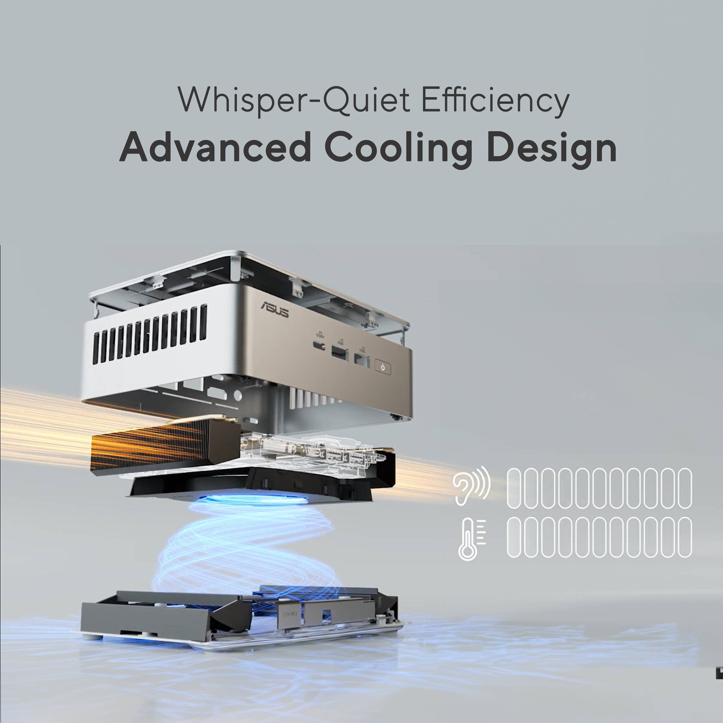 ASUS RNUC15CRSU50000U mini PC with silver aluminum chassis and VESA mount support