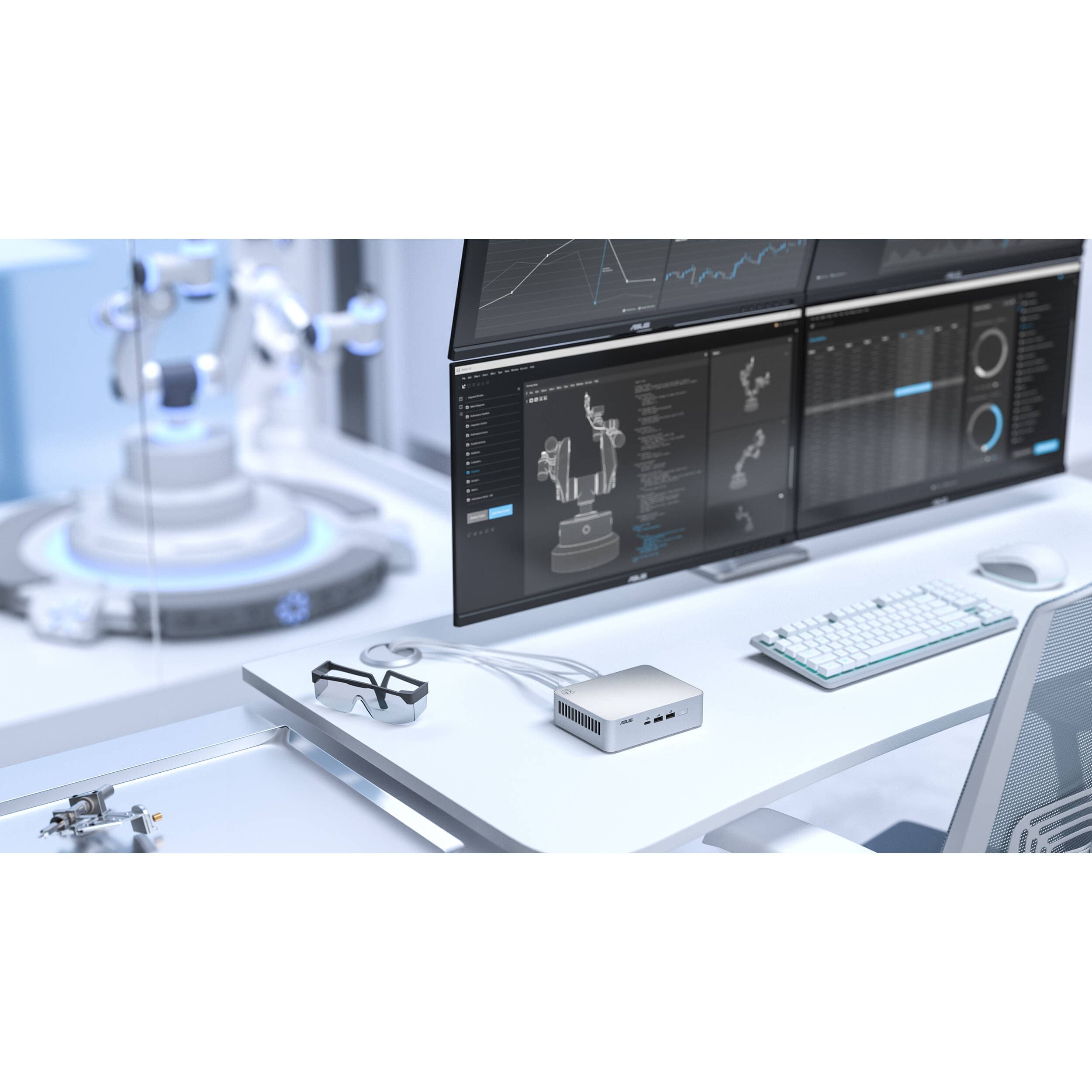 ASUS RNUC15CRSU50000U mini PC with silver aluminum chassis and VESA mount support