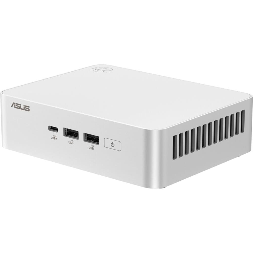ASUS NUC 15 Pro+ mini PC with Intel Core Ultra 5 225H, silver aluminum chassis, and VESA mount support