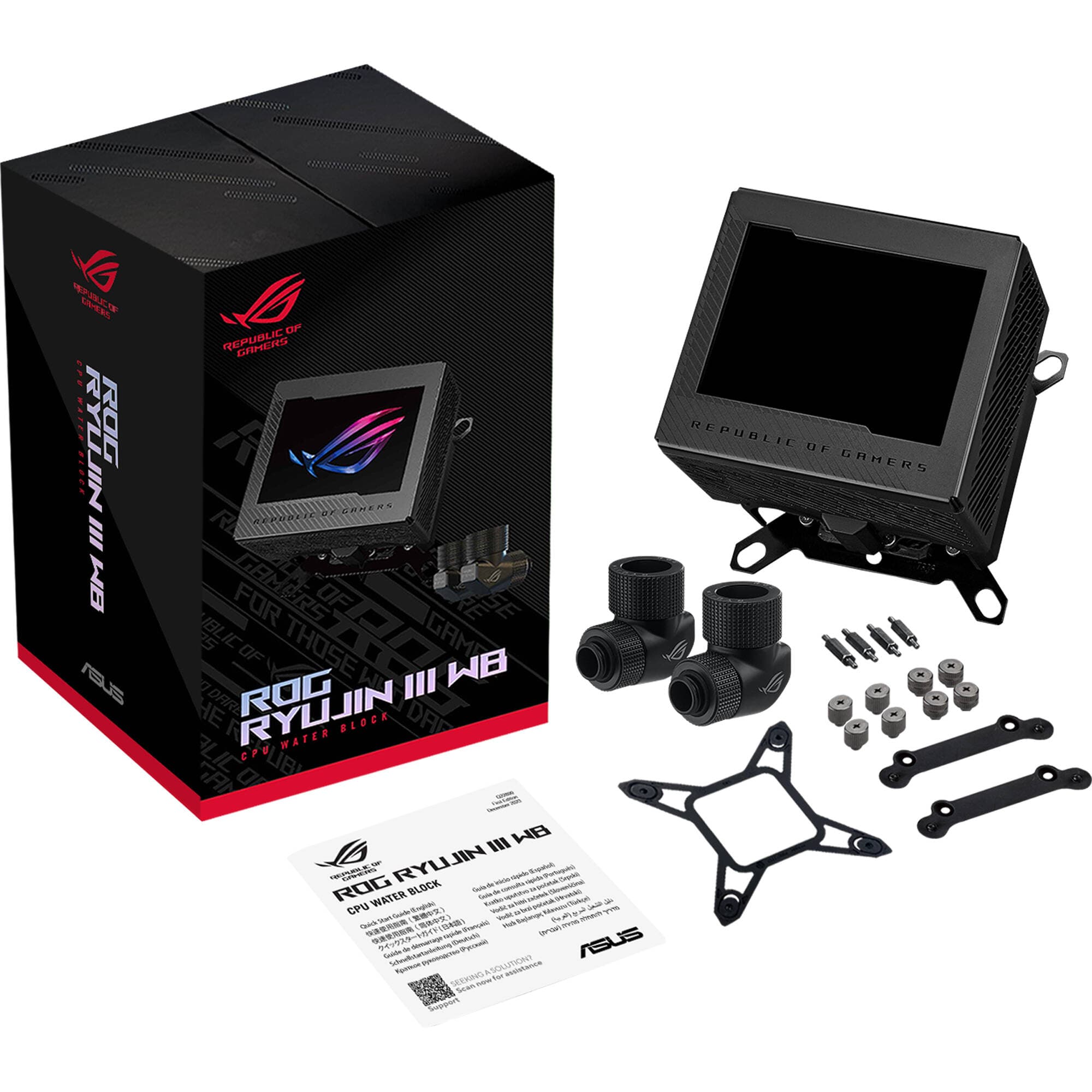 ASUS ROG RYUJIN III WB CPU water block with 3.5-inch LCD and black finish