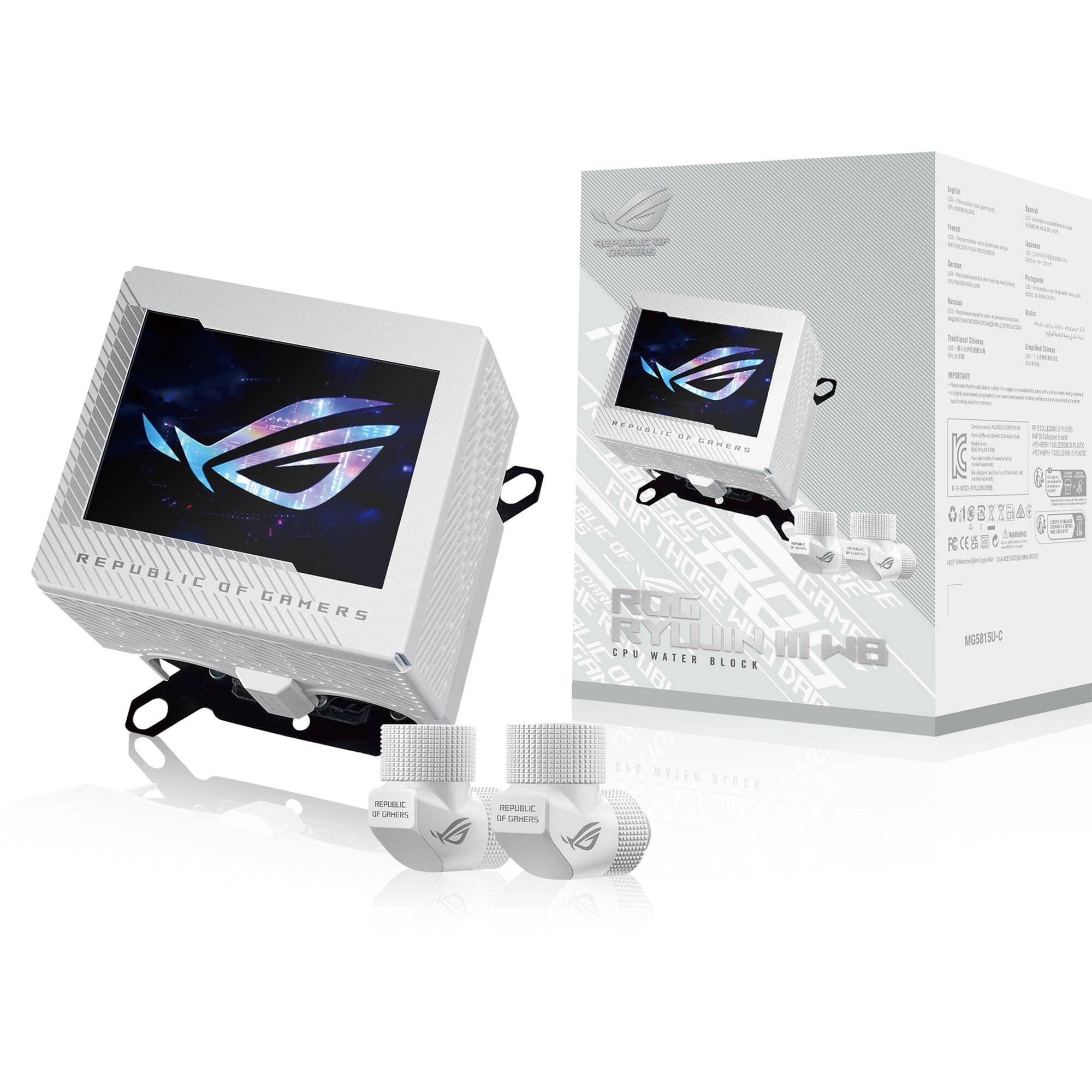 ASUS ROG RYUJIN III WB WHT white CPU water block with 3.5-inch LCD display