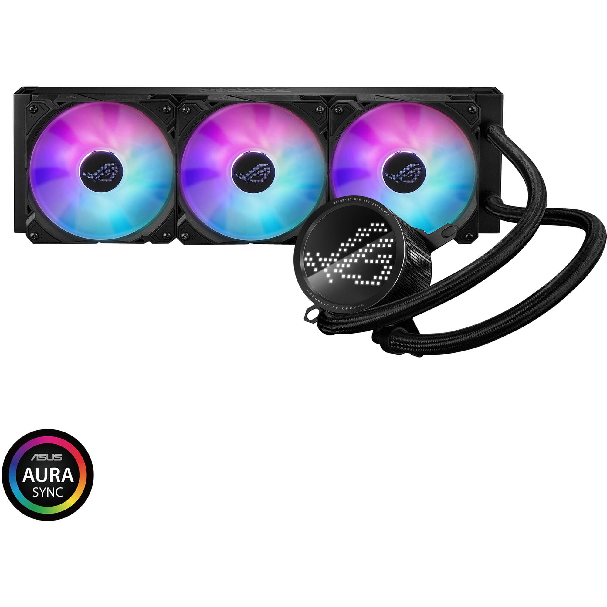 ASUS ROG Ryuo III 360 ARGB AIO CPU cooler with 360 mm radiator and LCD pump display