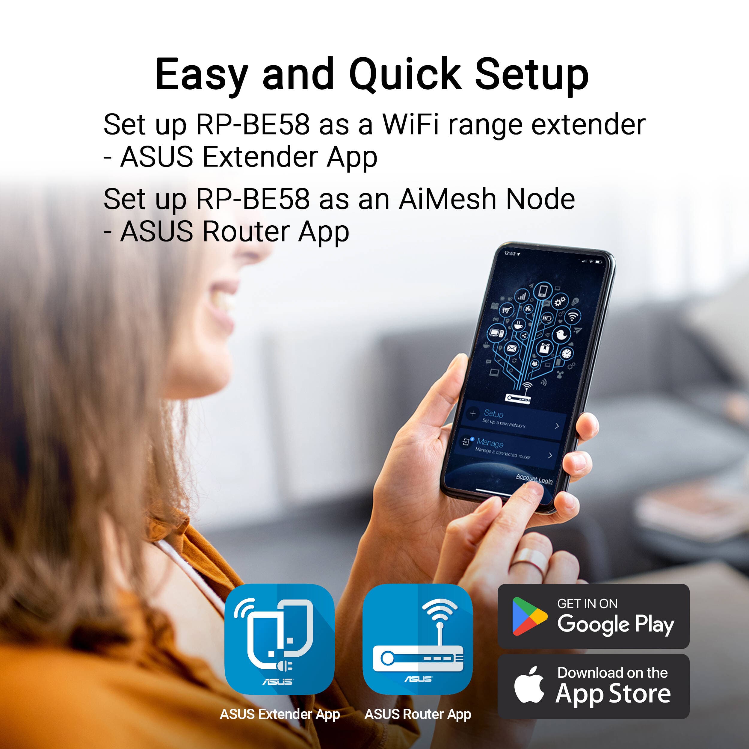 ASUS RP-BE58 BE3600 WiFi 7 range extender with AiMesh support