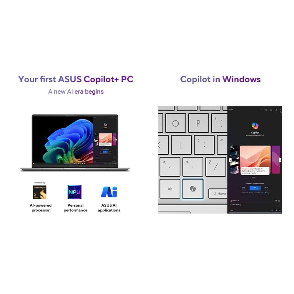 ASUS Vivobook S 15 OLED laptop with Snapdragon X Elite processor, 16GB memory, and 1TB SSD