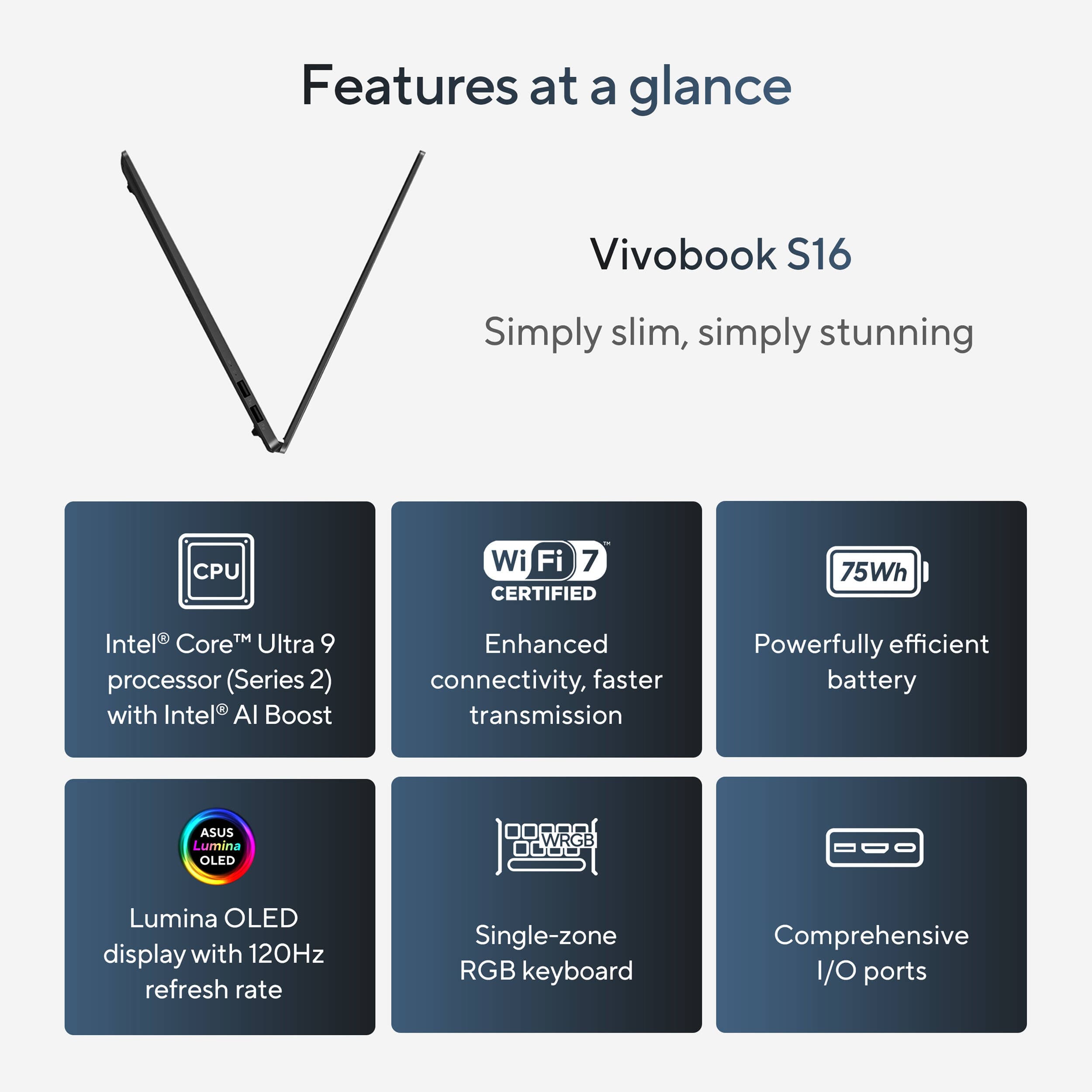 ASUS VIVOBOOK S/BLACK/16.0 WQXGA+(WQ+) NON-TOUCH/CORE ULTR 9 285H/32GB/INTEL UMA view 3