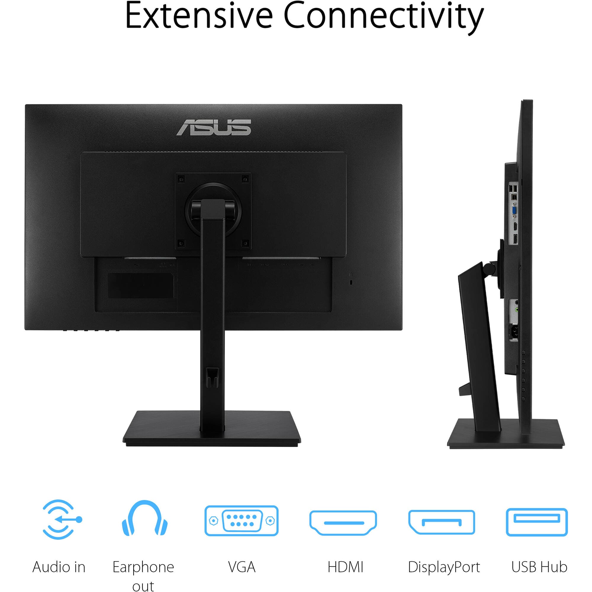 ASUS VA27DQSB 27-inch Full HD IPS monitor with frameless bezel, ergonomic stand, and VESA mount support