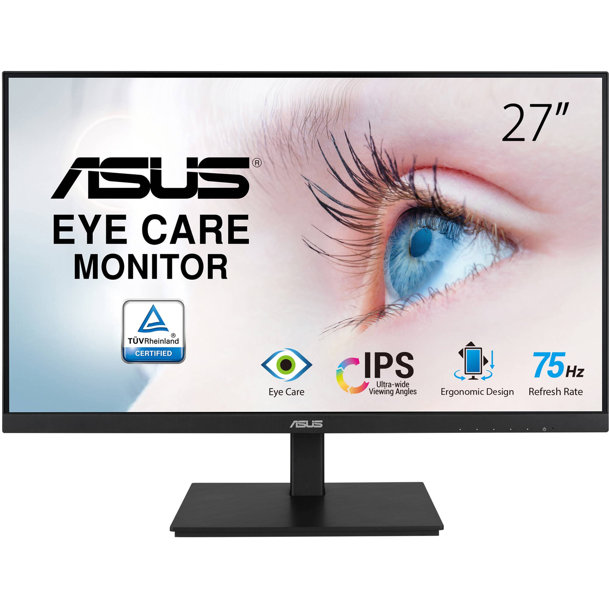 ASUS VA27DQSB 27-inch Full HD IPS monitor with frameless bezel, ergonomic stand, and VESA mount support
