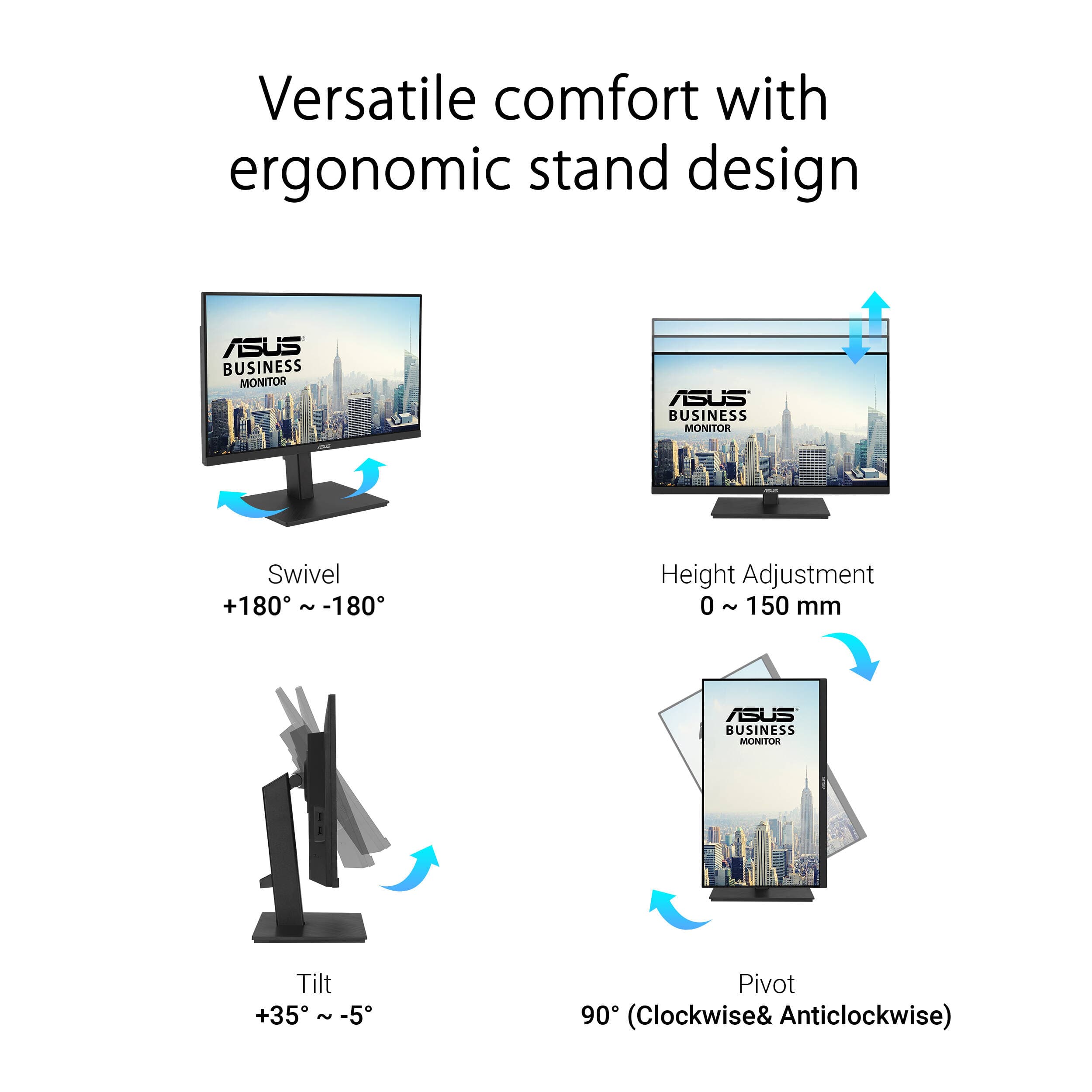 ASUS VA27ECPSN 27-inch Full HD IPS docking monitor with USB-C, RJ45, DisplayPort, HDMI, and height-adjustable stand