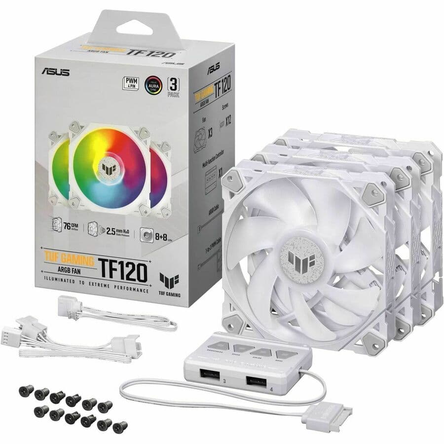 ASUS TUF GAMING TF120 ARGB White 3-Pack | 120 mm PWM Case Fans